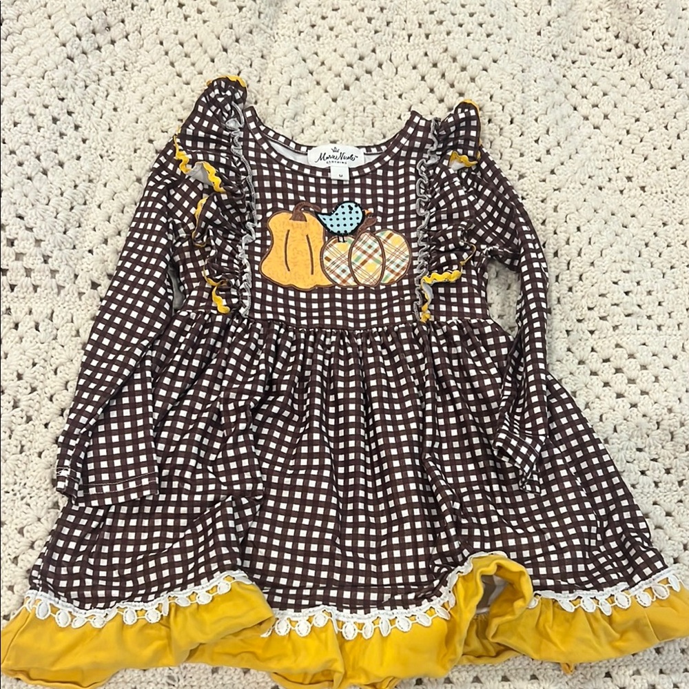 Brown and Yellow Kids Dress Thanksgiving Dress